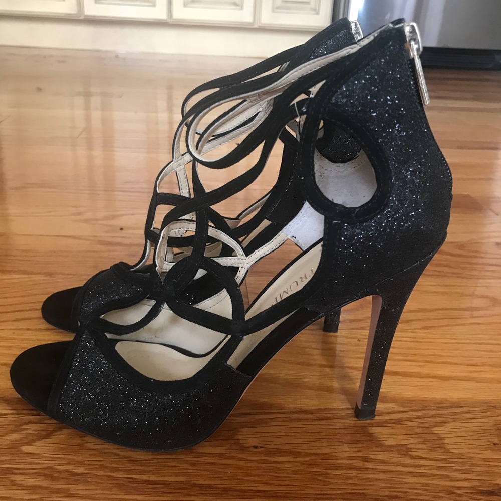 Black Shimmer Ivanka Trump Heeled Sandals